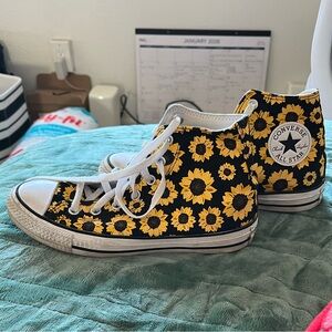 Converse Women’s High-Top Sneakers - Black and Yellow Sunflower